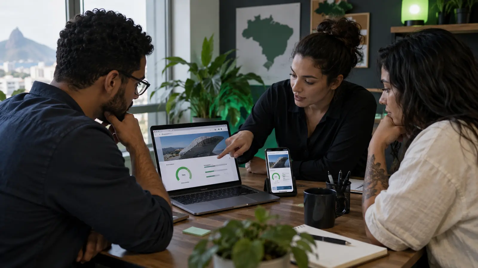 Equipe analisando a velocidade do site e a experiência do usuário no celular