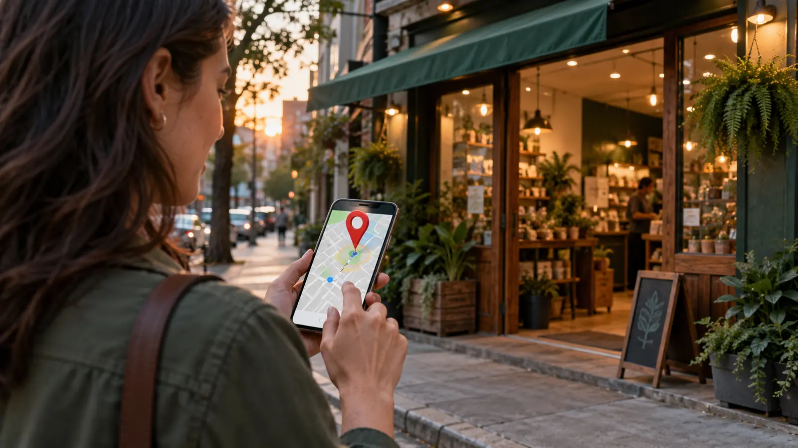 Cliente utilizando o Google Maps para localizar uma empresa